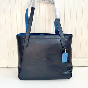 Coach Tote with Horse & Carriage on Blue Leather Purse